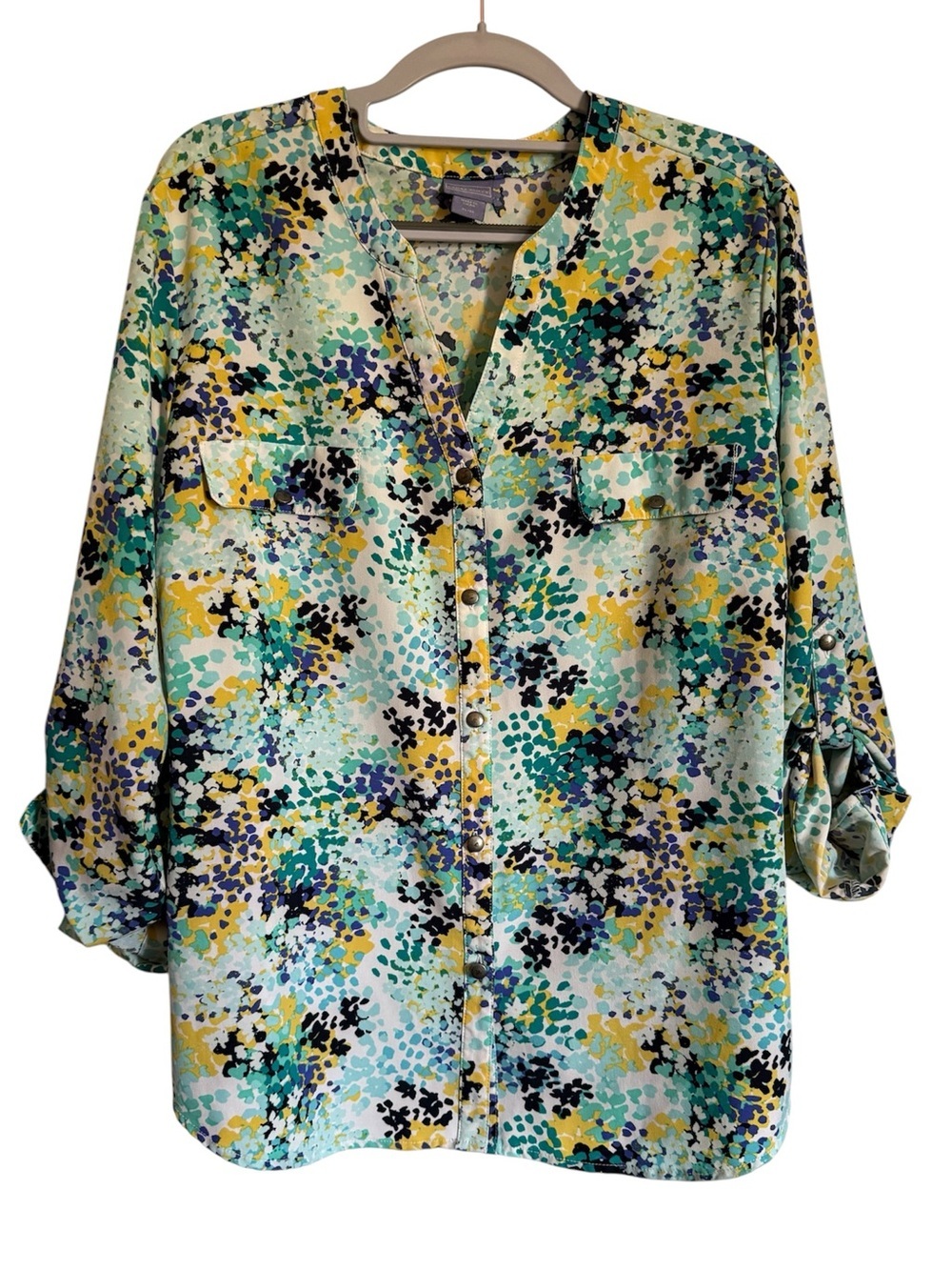 Laura Scott Mint Green Floral Print Button-Up Blouse